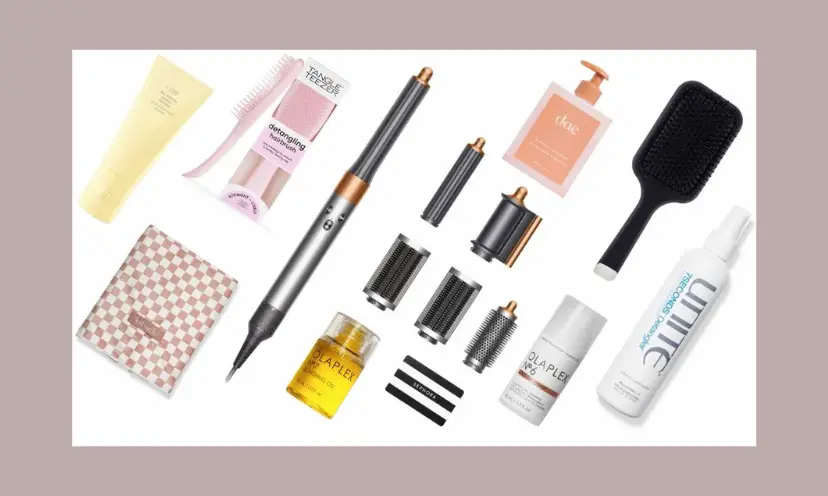 the image shows everything you can win in the bundle all laid out. Hair brush, AirWrap, hair product, and more