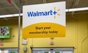 Signage for signing up for Walmart plus