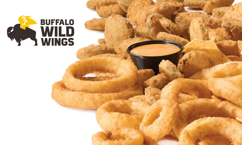 Image of Buffalo Wild Wings appetizers with a logo