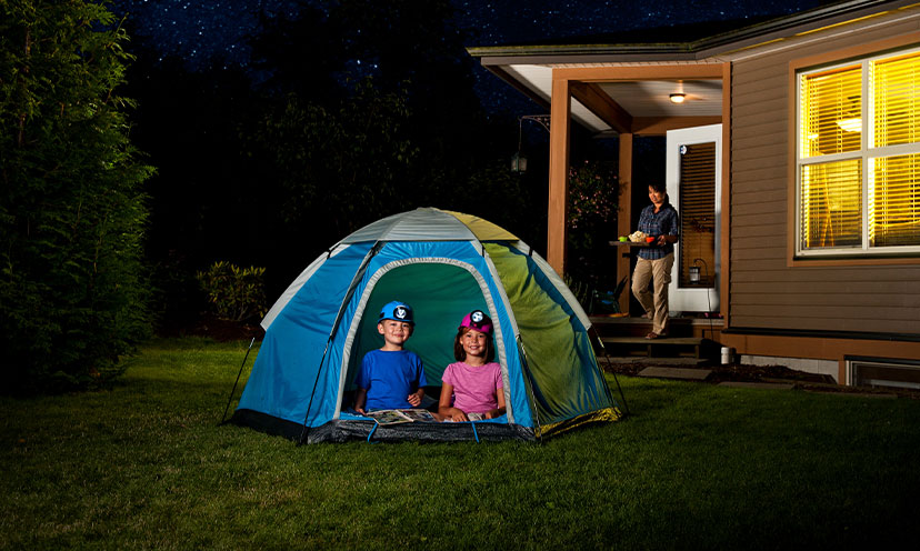 Kids camping in backyard